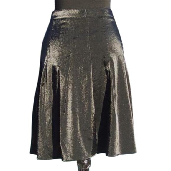Cache Black Luxe Pleated Metallic Sheen Skirt New Event Stretch New NWT $168 XL